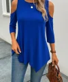 Kadın Omuzlardan Açık Sıfır Yaka Asimetrik Kesim Detay Viskon Bluz