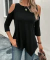 Kadın Omuzlardan Açık Sıfır Yaka Asimetrik Kesim Detay Viskon Bluz