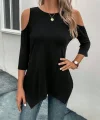 Kadın Omuzlardan Açık Sıfır Yaka Asimetrik Kesim Detay Viskon Bluz