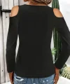 Kadın Omuzlardan Açık Uzun Kollu Yakadan Halka şerit Detaylı Viskon Bluz