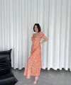 Kadın Önden Bagacık Detaylı Elbise - Turuncu