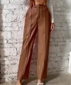 Kadın önden Fermuarlı Cepli Geniş Kesim Lame Deri Pantolon