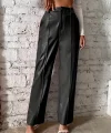Kadın önden Fermuarlı Cepli Geniş Kesim Lame Deri Pantolon