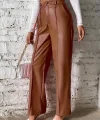 Kadın önden Fermuarlı Cepli Geniş Kesim Lame Deri Pantolon