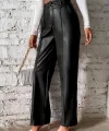 Kadın önden Fermuarlı Cepli Geniş Kesim Lame Deri Pantolon
