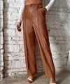 Kadın önden Fermuarlı Cepli Geniş Kesim Lame Deri Pantolon