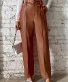 Kadın önden Fermuarlı Cepli Geniş Kesim Lame Deri Pantolon