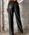 Kadın önden Fermuarlı Cepli Geniş Kesim Lame Deri Pantolon