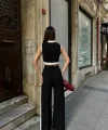 Kadın Ottoman Kumaş şeritli Sıfır Kol Yelek Ve Pantolon Ikili Takım