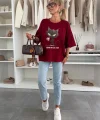 Kadın Oversize Baskılı Kedi Desenli Tişört