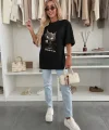 Kadın Oversize Baskılı Kedi Desenli Tişört