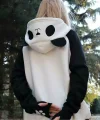 Kadın Panda üç Iplik Kumaş Kapüşonlu Polar Sweat 65 Cm