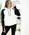Kadın Panda üç Iplik Kumaş Kapüşonlu Polar Sweat 65 Cm