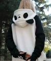 Kadın Panda üç Iplik Kumaş Kapüşonlu Polar Sweat 65 Cm