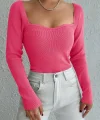 Kadın Pembe Dekolteli Kare Yaka Triko Bluz 2042
