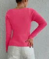 Kadın Pembe Dekolteli Kare Yaka Triko Bluz 2042