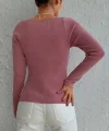 Kadın Pembe Dekolteli Kare Yaka Triko Bluz