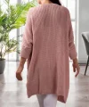 Kadın Pembe Oversize Kalıp Cepli Salaş Triko Hırka 7009