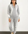Kadın Premium Parçalı Eşofman Takım - Dik Yaka Fermuarlı Sweatshirt - Gri