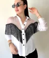 Kadın Püskül Detay Poplin Gömlek Bluz Fırsat Ürün