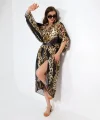 Kadın Rahat Kesim Şifon Kimono - Leopar