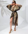 Kadın Rahat Kesim Şifon Kimono - Leopar