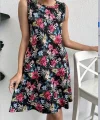 Kadın Renkli çiçek Baskılı Süprem Elbise