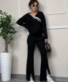 Kadın Ribana Detay Bluz Ve Ispanyol Paça Yırtmaçlı Pantolon Ikili Takım