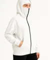 Kadın Samuray Ninja Çift Kapüşonlu Maske Detaylı Fermuarlı Kanguru Cepli Hoodie - Beyaz