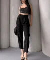 Kadın Scuba Krep Likralı Yan Fermuarlı Lastikli Harem Pantolon