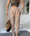 Kadın Scuba Krep Likralı Yan Fermuarlı Lastikli Harem Pantolon