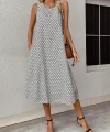 Kadın Sıfır Kol Bisiklet Yaka Desenli Midi Boy Sandy Elbise