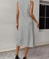 Kadın Sıfır Kol Bisiklet Yaka Desenli Midi Boy Sandy Elbise