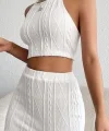 Kadın Sıfır Kol Crop Mini Etek Ikili Triko Takım