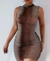 Kadın Sıfır Kol Desenli Mini Bodycon Dalgıç Elbise