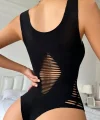 Kadın Sıfır Kol Göğüs, Sırt Ve Yanları Kesik Detay çıtçıtlı Viskon Bodysuit