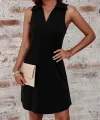 Kadın Sıfır Kol Gömlek Yaka Kısa Krep Elbise