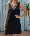 Kadın Sıfır Kol şerit Detaylı V Yaka Viskon Elbise