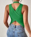Kadın Sıfır Kol Sırt çapraz Detay Triko Bluz
