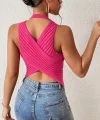 Kadın Sıfır Kol Sırt çapraz Detay Triko Bluz
