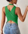 Kadın Sıfır Kol Sırt çapraz Detay Triko Bluz