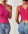 Kadın Sıfır Kol Sırt çapraz Detay Triko Bluz