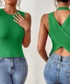 Kadın Sıfır Kol Sırt çapraz Detay Triko Bluz