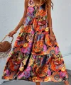Kadın Sıfır Kol V Yakalı çiçek Baskılı Maksi Süprem Elbise
