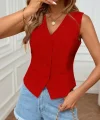 Kadın Sıfır Kol V Yakalı önden Düğmeli Atlas Yelek