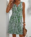 Kadın Sıfır Kol Yakadan Halka Detaylı Desenli Kısa Bürümcük Elbise