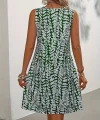 Kadın Sıfır Kol Yakadan Halka Detaylı Desenli Kısa Bürümcük Elbise