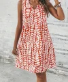 Kadın Sıfır Kol Yakadan Halka Detaylı Desenli Kısa Bürümcük Elbise