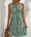 Kadın Sıfır Kol Yakadan Halka Detaylı Desenli Kısa Bürümcük Elbise
