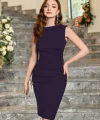 Kadın Sıfır Kol Yanlardan Büzgü Detaylı Ithal Krep Elbise
